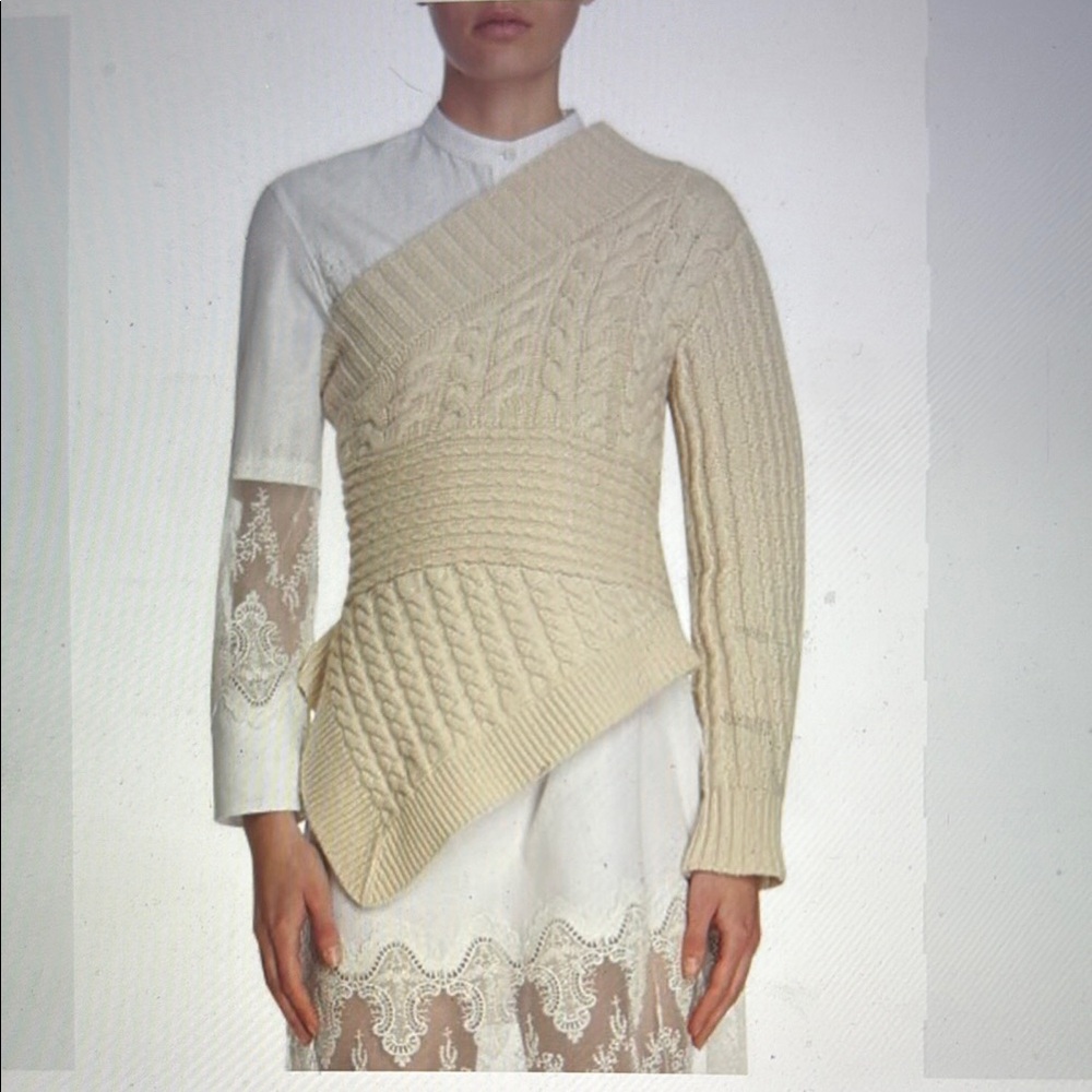 Burberry 100% Cashmere Cream Off-the-Shoulder Cable Knit Sweater Sz. M